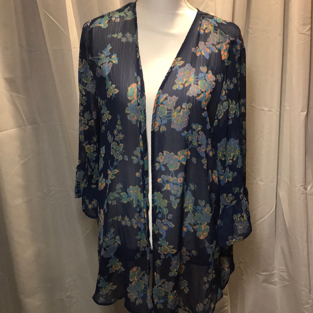 Xhilaration open front kimono top navy floral XL